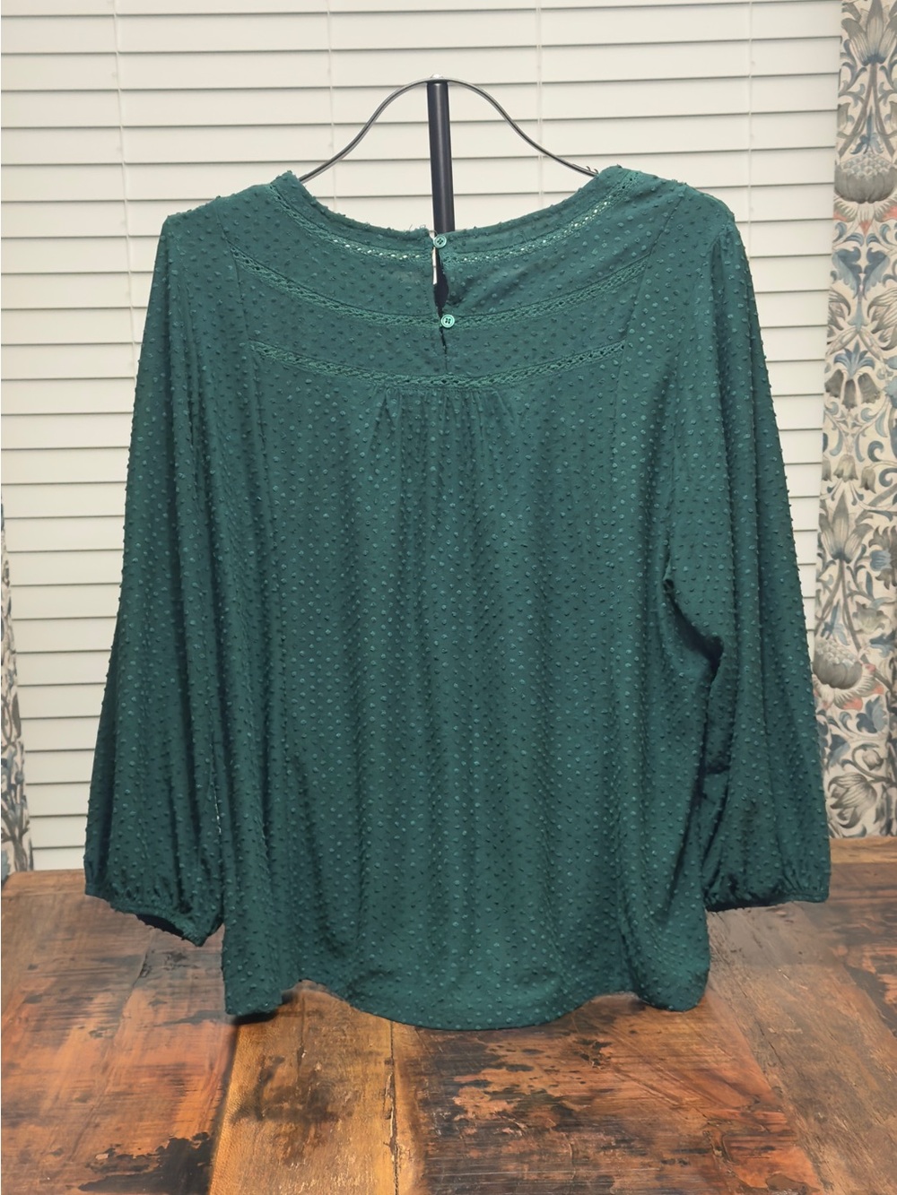 Women's Swiss Dot Green Long-Sleeve Top 1X - Picture 2 of 3